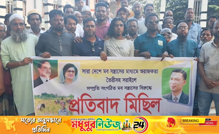 সরাইলে মব সন্ত্রাসের প্রতিবাদে কৃষকদলের বিক্ষোভ